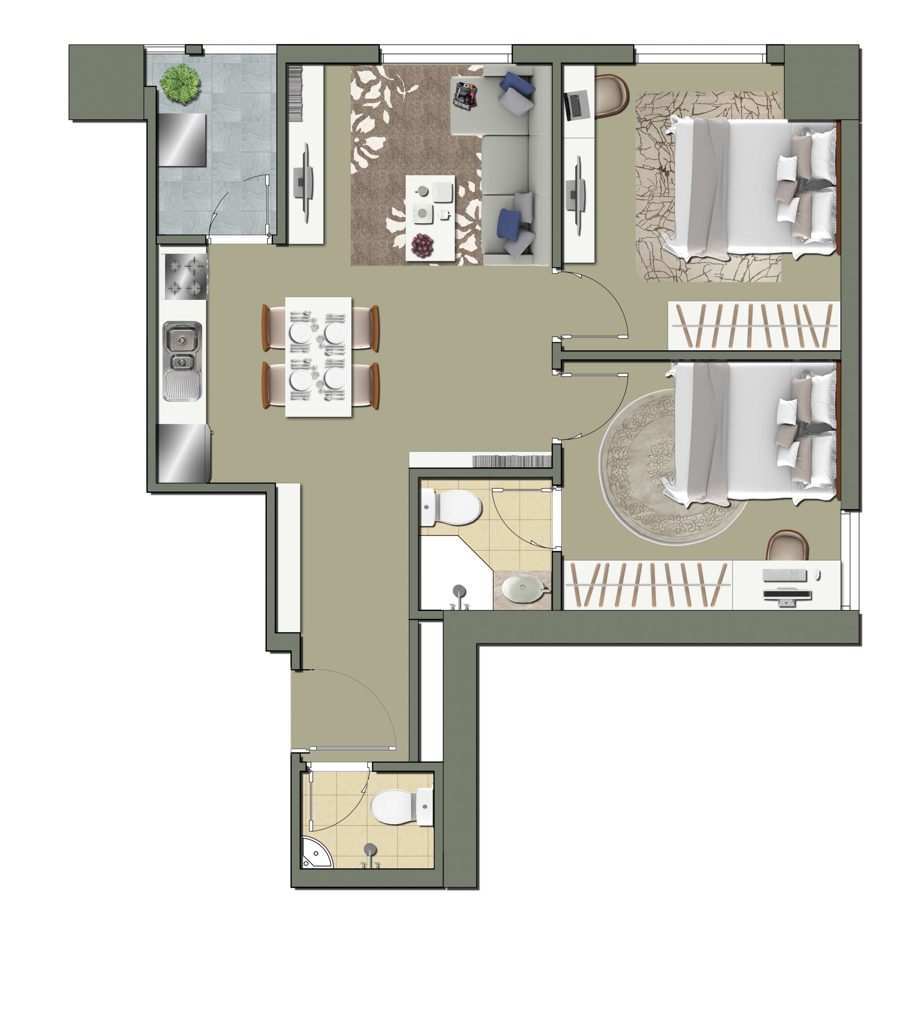 Thiết kế căn số 1 diện tích 63m2 Dự án Parkview Residence Dương Nội