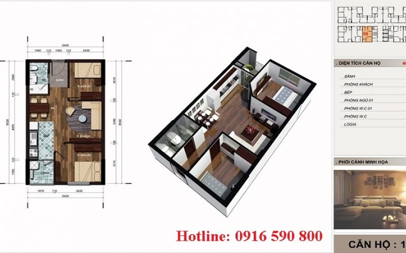 Căn hộ 2PN 48m2 – chung cư the vesta hà đông