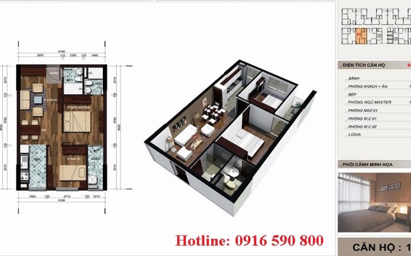 Căn hộ 2PN 56m2 – chung cư the vesta hà đông