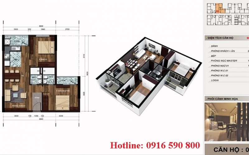 Căn hộ 2PN 66m2 – chung cư the vesta hà đông