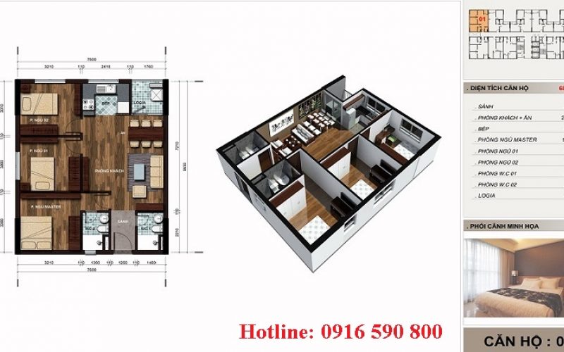 Căn hộ 3PN 68m2 – chung cư the vesta hà đông