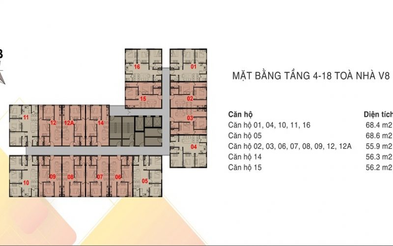 Mặt bằng tòa V8 chung cư The Vesta