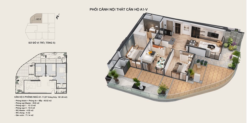 Căn hộ 3D điển hình chung cư T&T Số 2 Phạm Ngọc Thạch